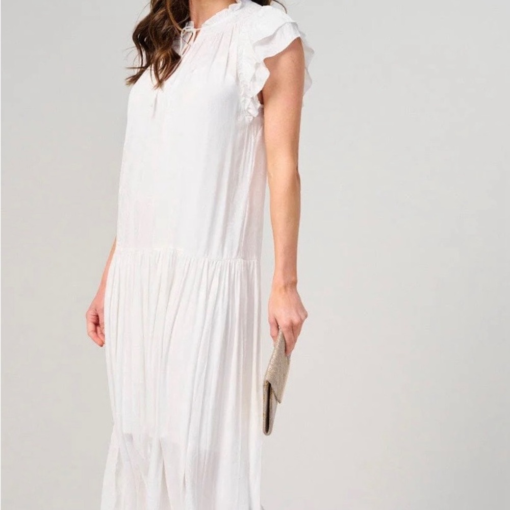 Current Air White Maxi Dress with Ruffle Sleeves